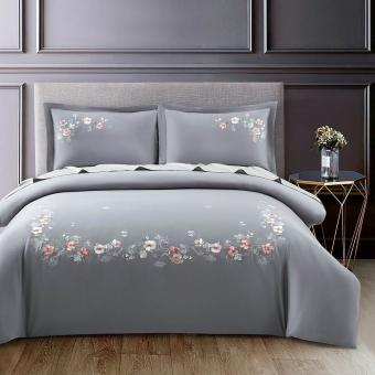 Постельное белье Arya Deluxia сатин с вышивкой 2 Сп. 200*220 Emma серый