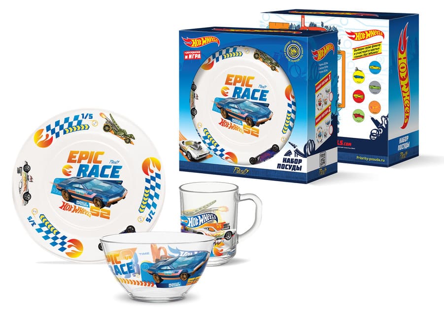 Hot Wheels Набор посуды Epic race стекло/4