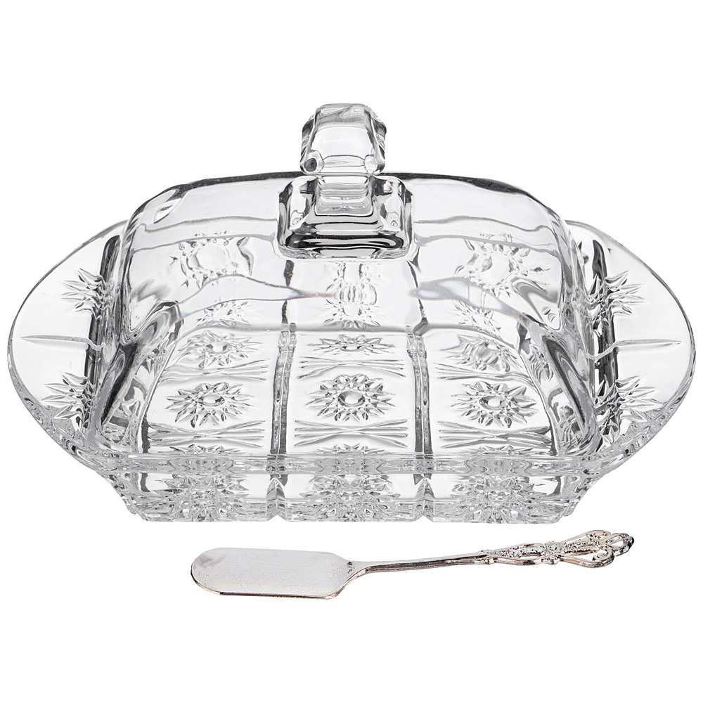 Масленка Muza Crystal 17,5*10,5 см высота 9 см+ Нож/2