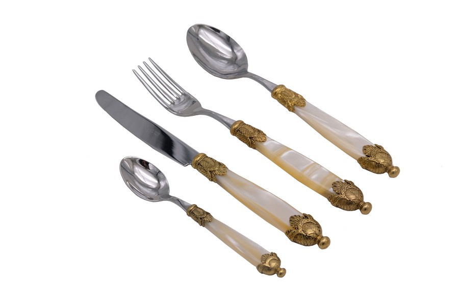 Набор столовых приборов на 6 персон 24 предмета Сиена Luxury Antique Gold+Steel Champagne Color
