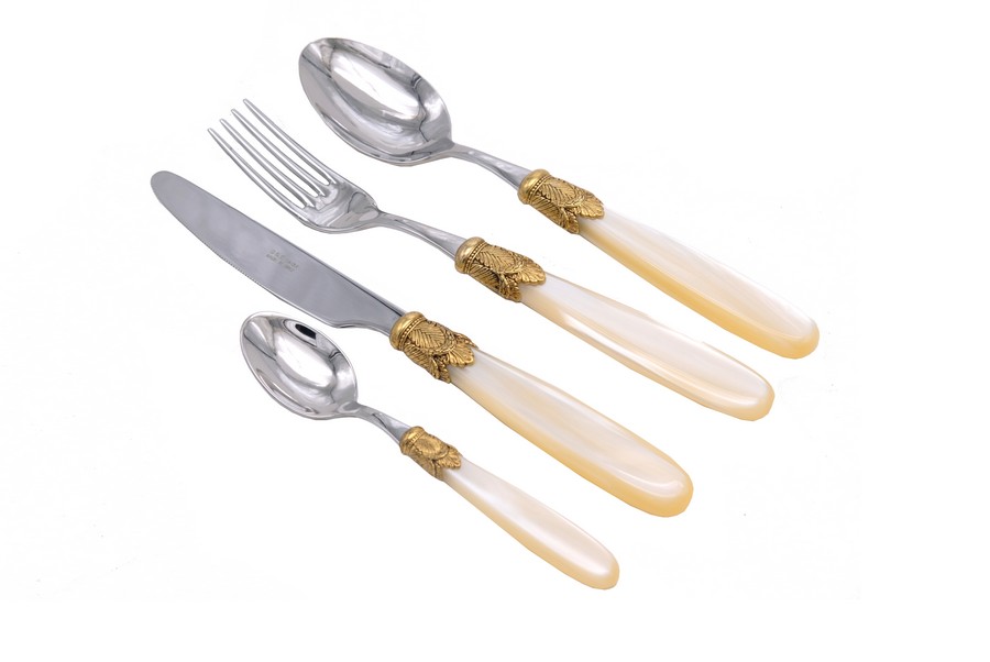 Набор столовых приборов 6 персон 24 предмета Ischia Antique Gold+Steel Champagne Pear/1