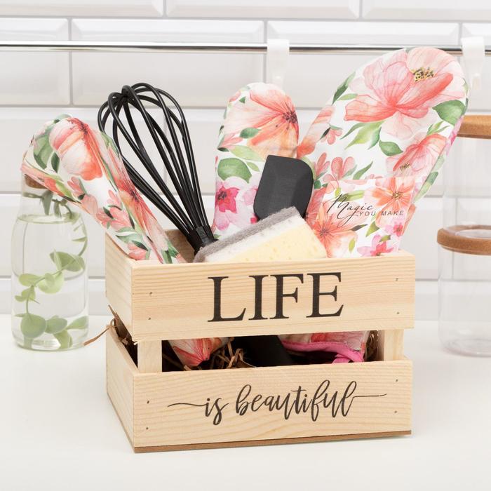 Набор подарочный Life is beautiful полотенце варежка-прихватка лопатка венчик губка