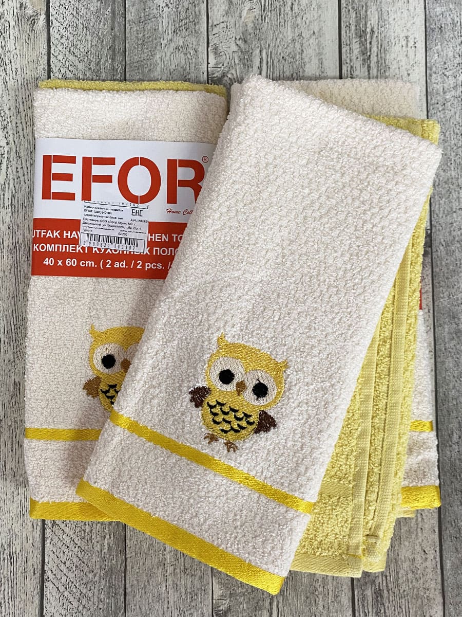 Набор кухонныйх салфеток 2 шт Efor Сова 40*60 однотонный махра