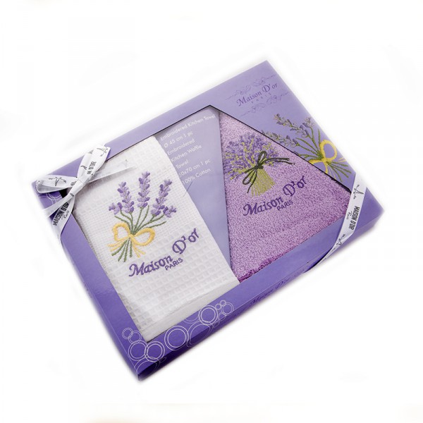 Набор 2 предмета Lavander 50*70 ваф 1 шт махр 1 шт 45*45 белый лиловый