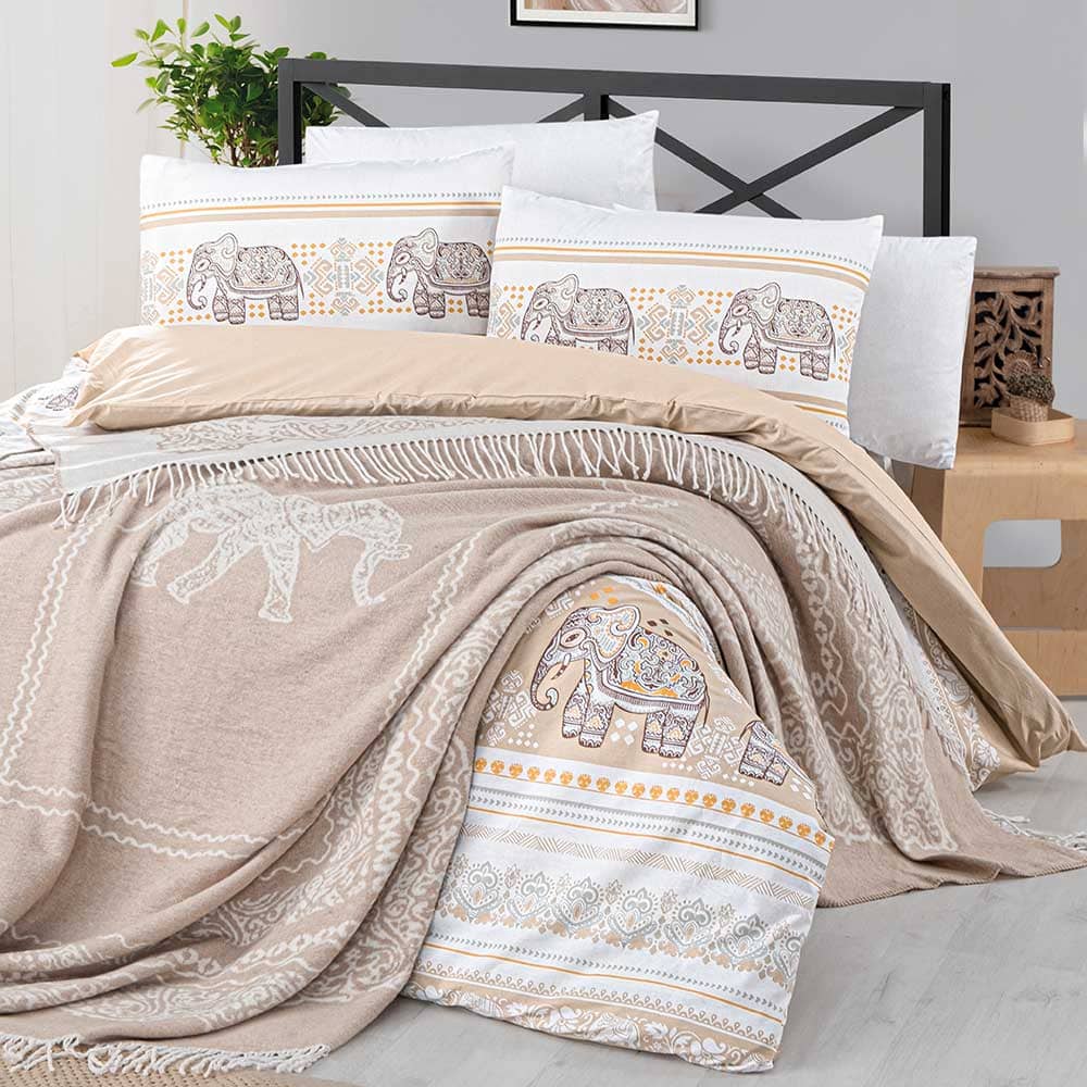 Постельное белье Arya с пледом 1,5 Сп. 160*220 Bianca бежевый