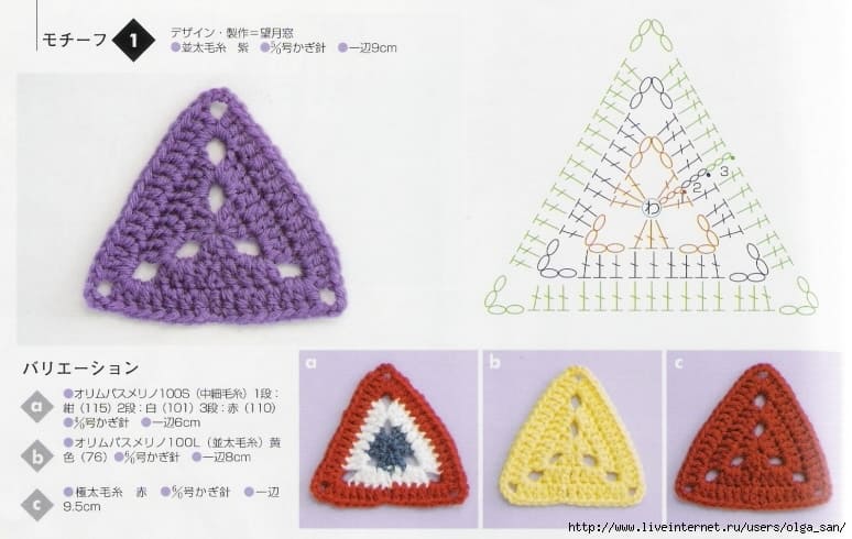 Треугольные мотивы крючком схемы для пледа