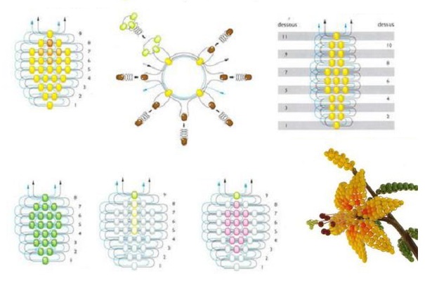 Схемы объемных цветов из бисера