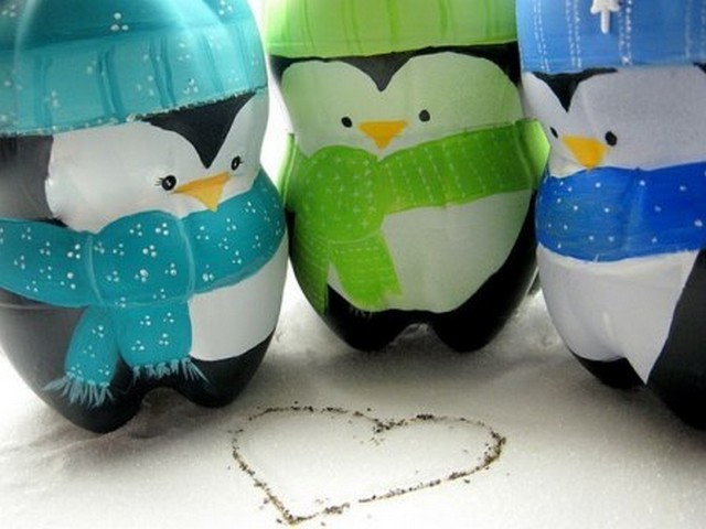 Пингвины из пластиковых бутылок своими руками
