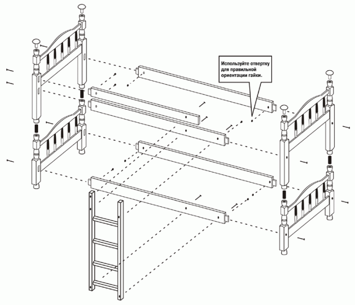 Схема сборки двухъярусной кровати: требования и крепление