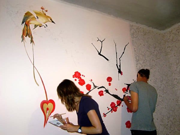 Сакура на стене – рисунок своими руками